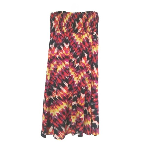 Attention Strapless Size Medium Smocked Maxi Dress Zigzag Print Multicolor - Picture 4 of 7